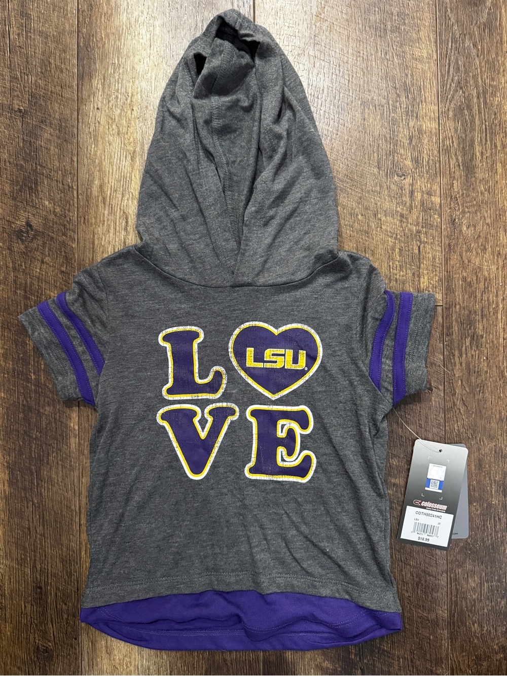 Colosseum Girls' Gray & Purple LSU LOVE Hooded Tee